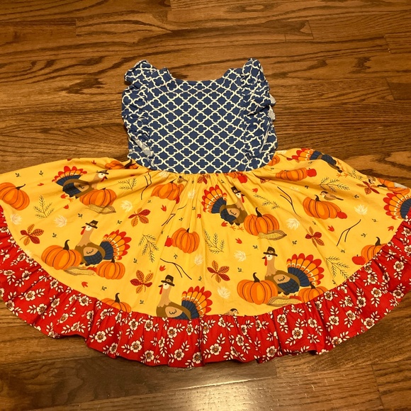 Girls Thanksgiving turkey dress. Fall dress. Eleanor Rose 4T. - Picture 7 of 7
